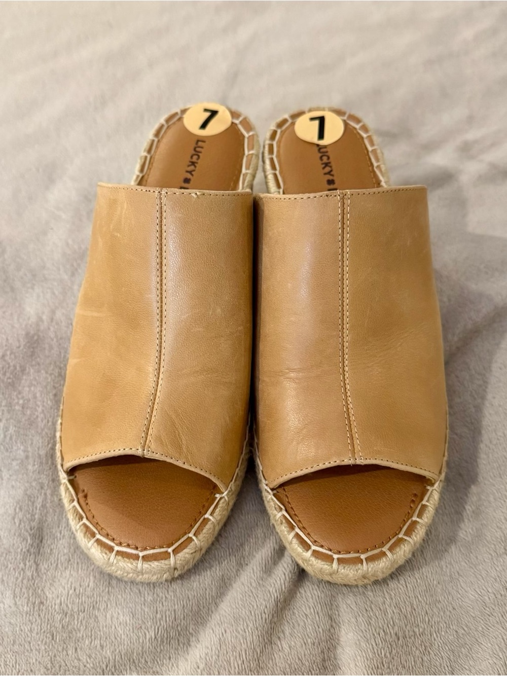 Lucky Brand Tan Leather Open-Toe Espadrille Mule